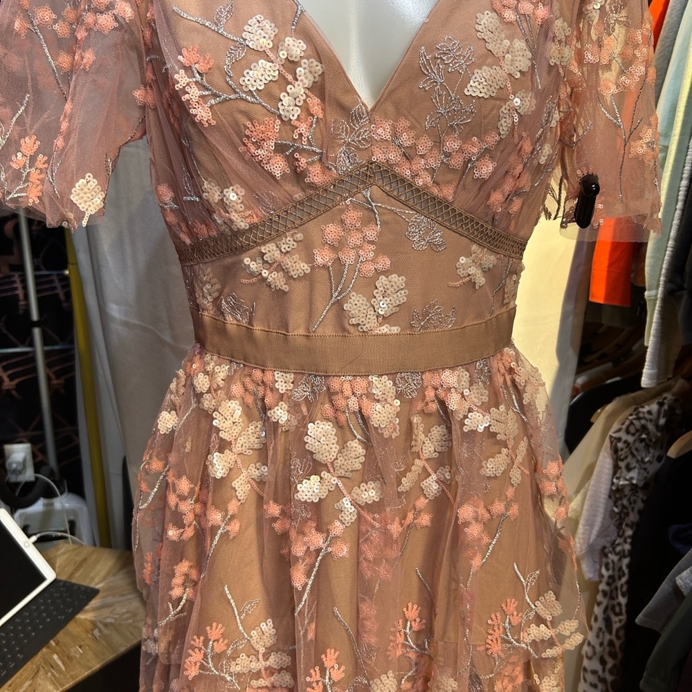 Self-Portrait Pink Floral Midi Dress - Picture 4 of 12